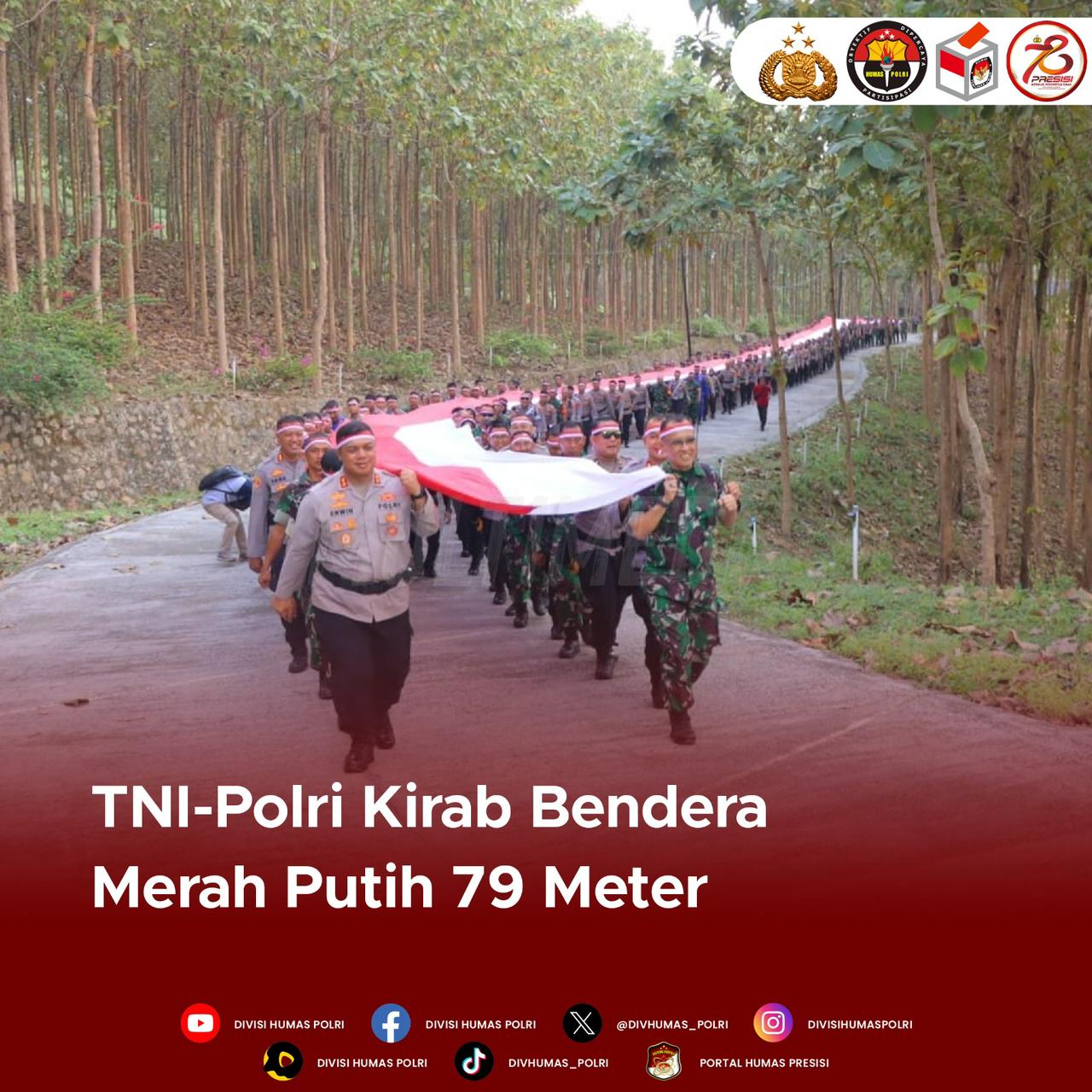 TNI-Polri Gelar Kirab Bendera Merah 79 Meter di Bandar Lampung, Simbol Sinergi dan Semangat Kebangsaan